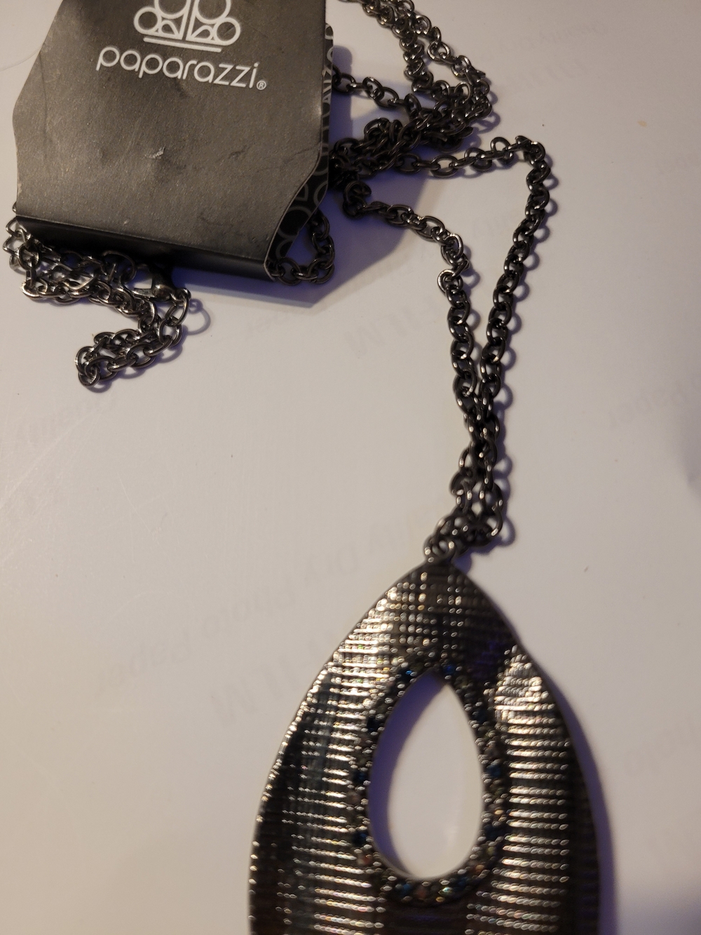 paparazzi Gunmetal Textured Teardrop Pendant Necklace